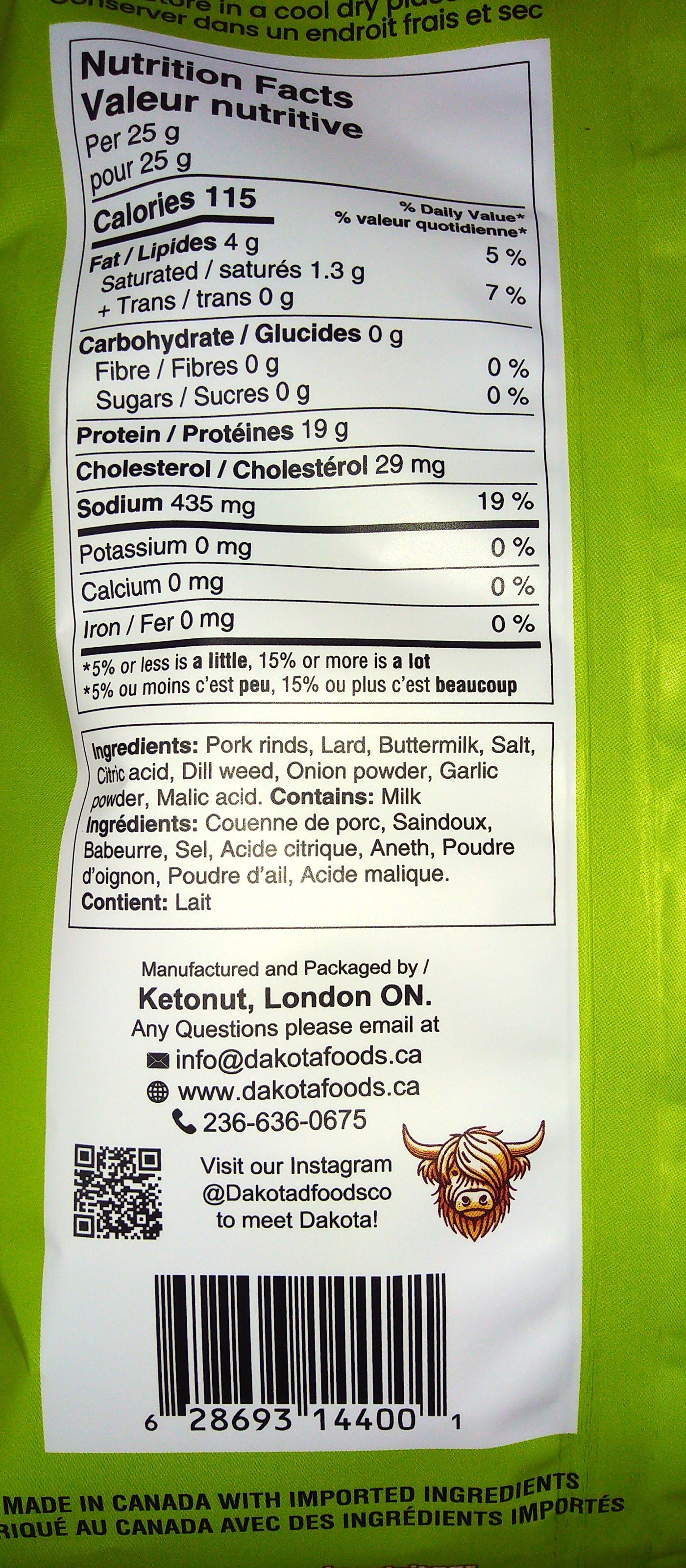 Dakota Pork Rinds Dill Pickle 12/50g