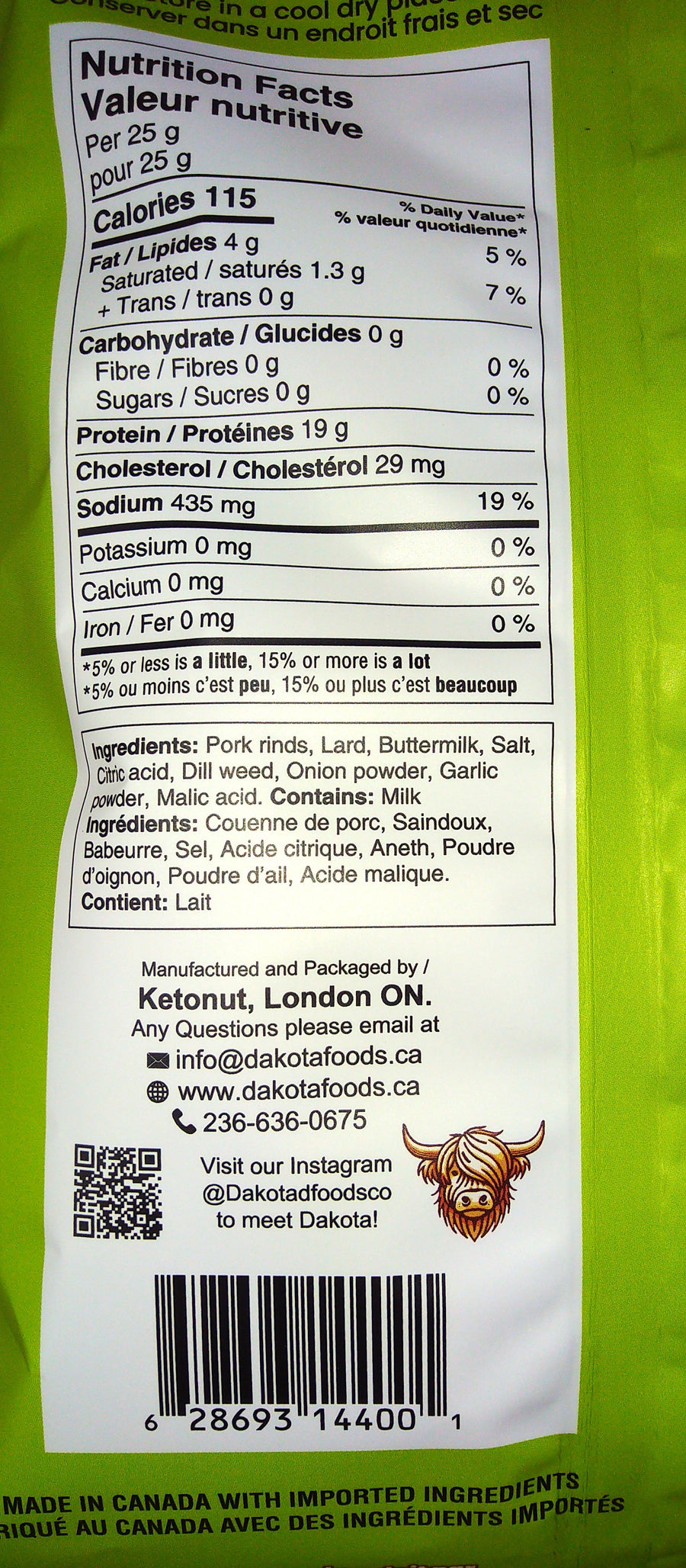 Dakota Pork Rinds Dill Pickle 12/50g