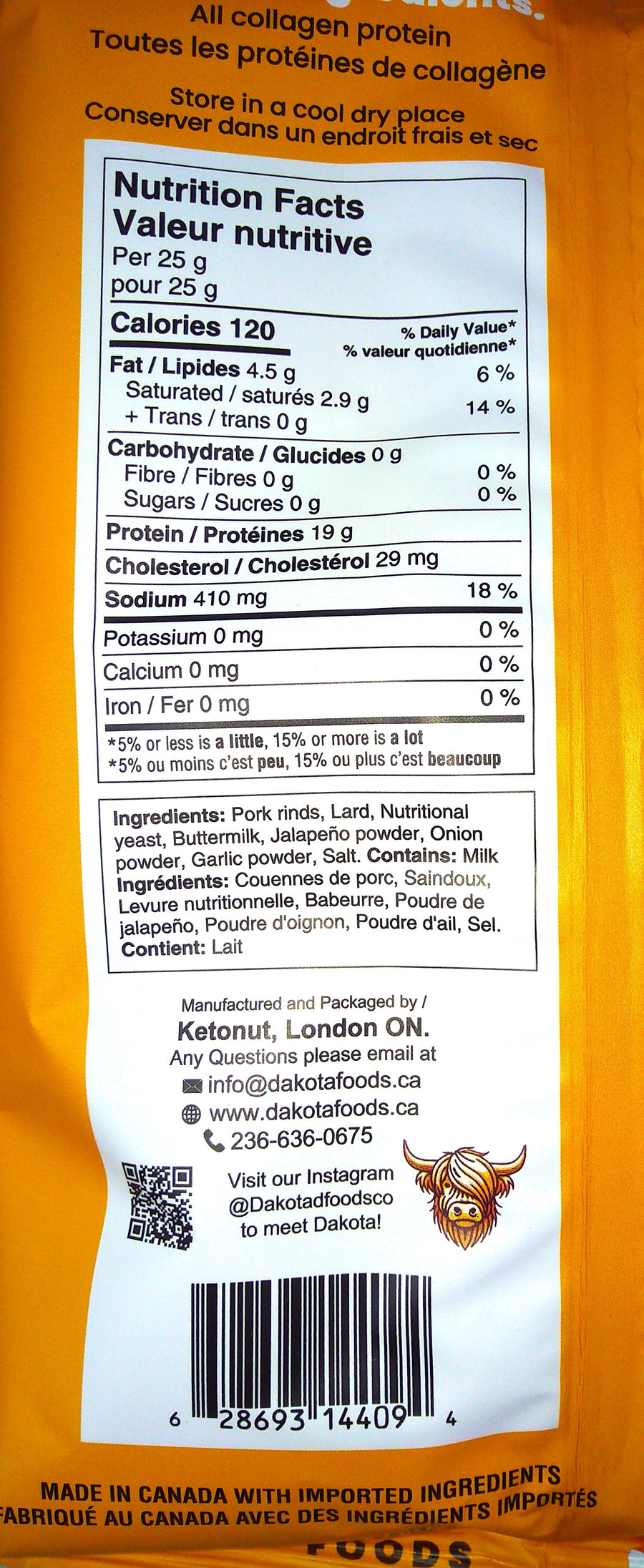 Dakokta Pork Rinds Jalapeno Cheddar 12/50g