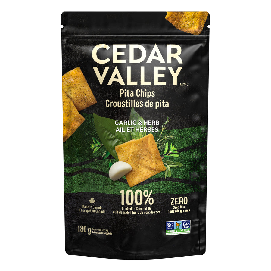 Cedar Valley Pita Chips Garlic & Herbs 12/180g