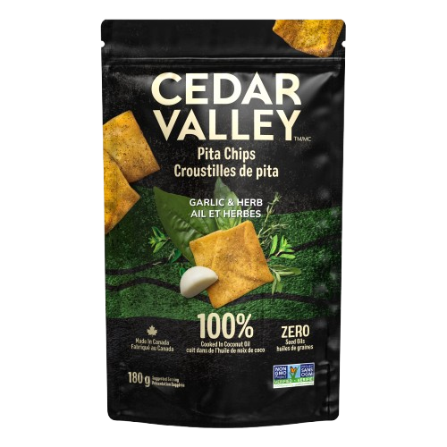 Cedar Valley Pita Chips Garlic and Herbs 12/180g