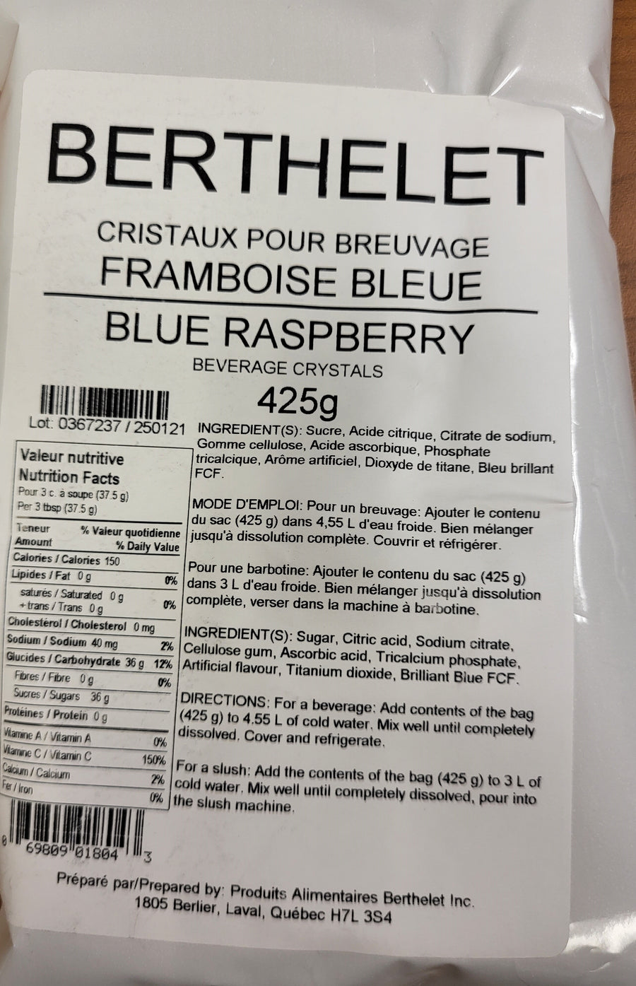 Berthelet Drink Crystals Blue Raspberry 12/425g