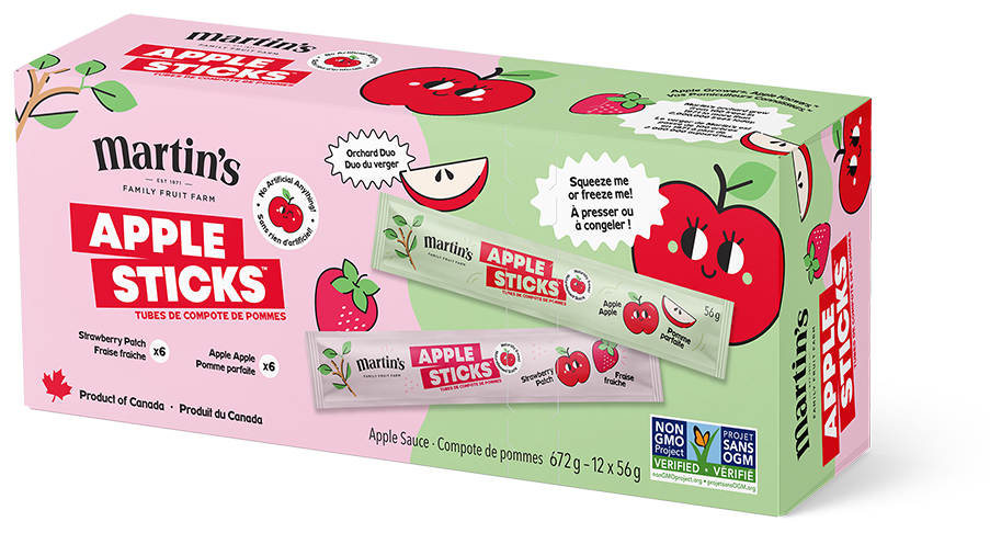 Martin Apple Sticks Apple Strawberry Orchard Duo, Case of 6 Boxes 12/56g