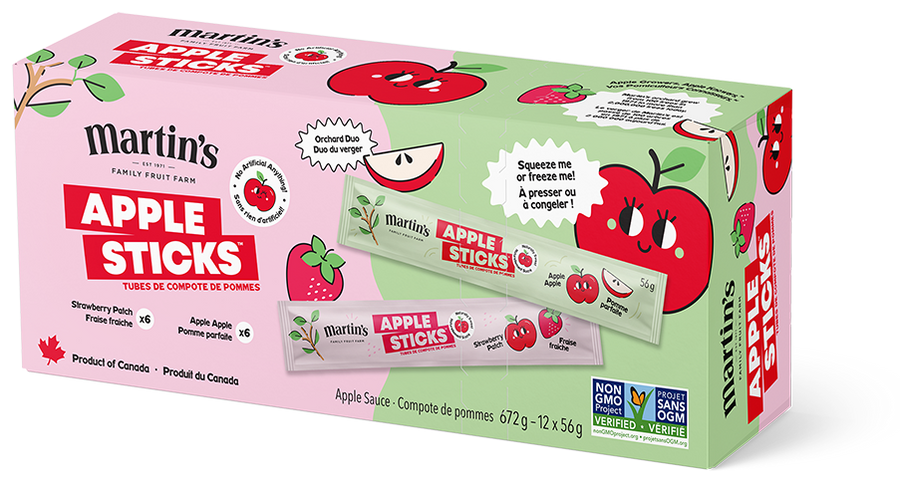 Martin Apple Sticks Apple Strawberry Orchard Duo, Case of 6 Boxes 12/56g