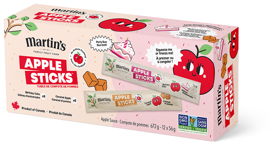 Martin Apple Sticks Birthday Cake Caramel Apple Party Duo, Case of 6 Boxes of 12/56g