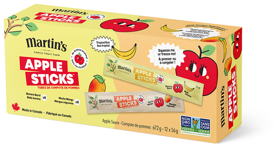 Martin Apple Sticks Mango Banana Tropical Duo, Case of 6 Boxes 12/56g