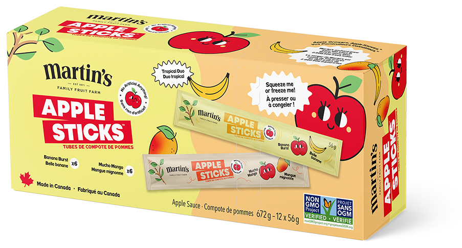 Martin Apple Sticks Mango Banana Tropical Duo, Case of 6 Boxes 12/56g