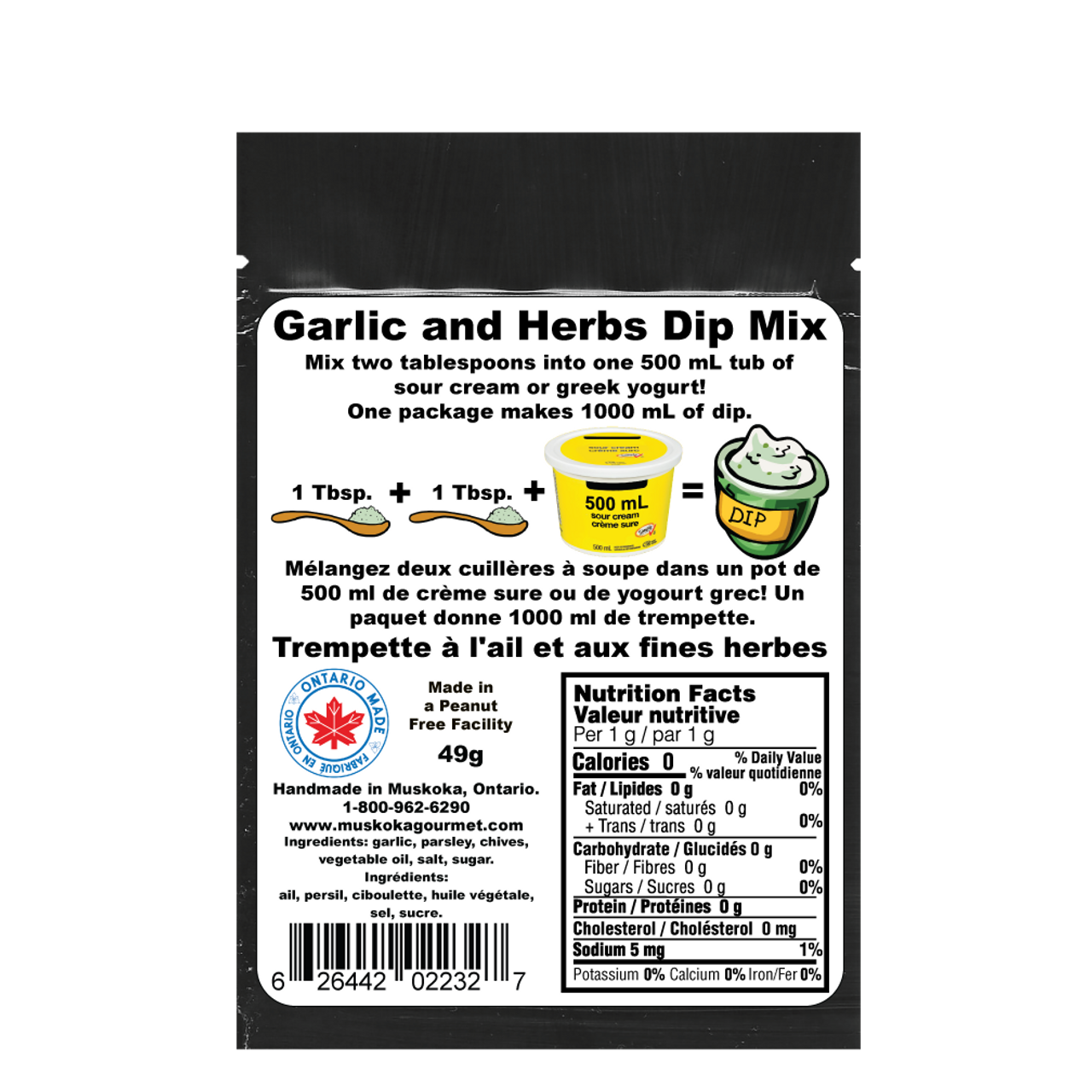 Muskoka Gourmet Dip Mix Garlic and Herbs 16/49g