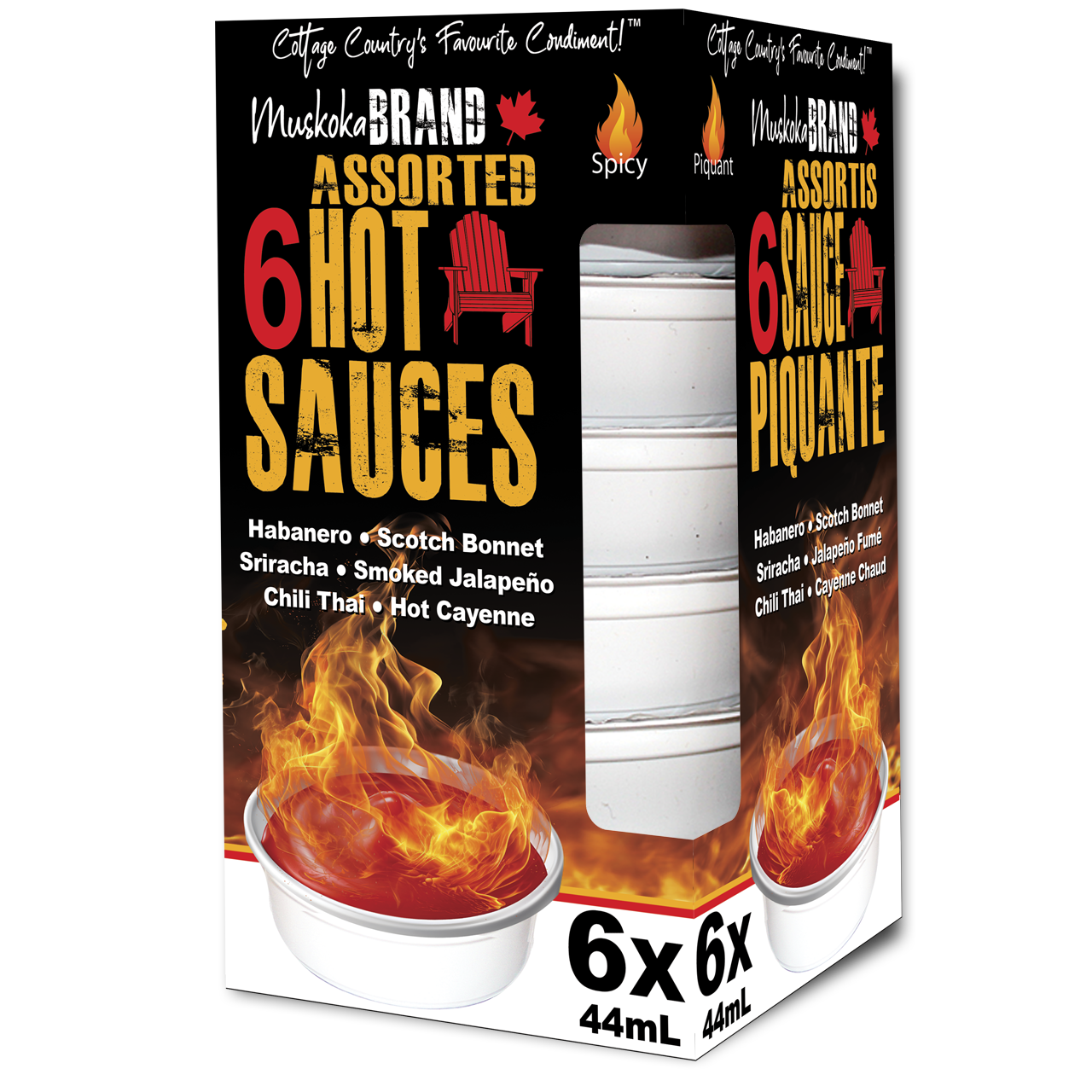 Muskoka Gourmet Dip Cups Hot Sauces 6/6/44ml