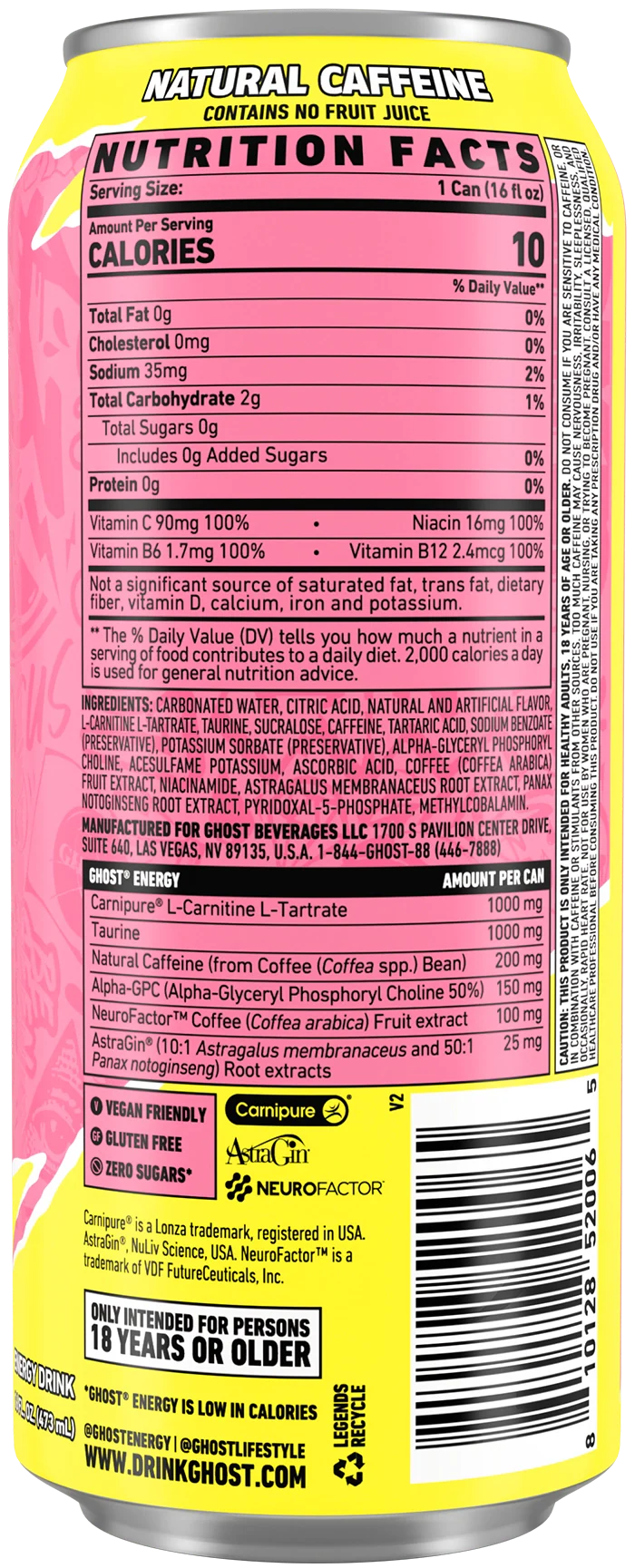 Ghost Energy Drink Sour Pink Lemonade 12/473ml