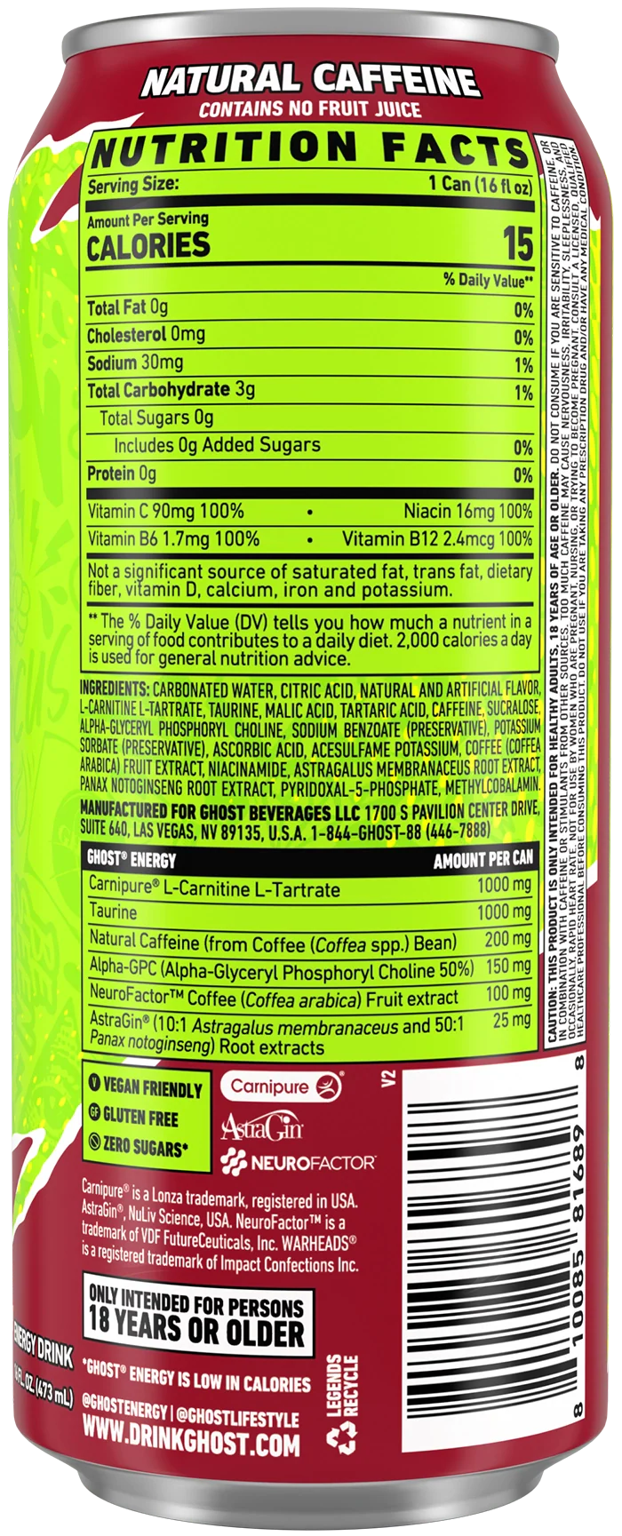 Ghost Energy Drink Warheads Sour Black Cherry 12/473ml