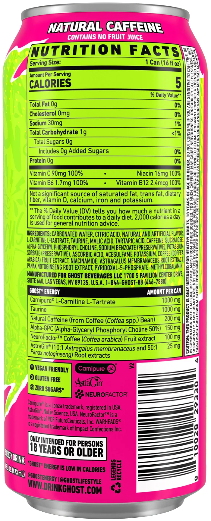 Ghost Energy Drink Warheads Sour Watermelon 12/473ml